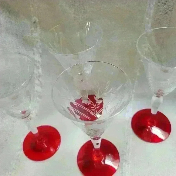 Set of 4-Etched Ruby Based Cordials - Picture 2 of 5
